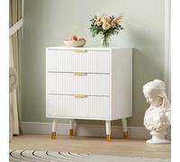 GarveeHome Commode Blanche Moderne 3 tiroirs - Meuble de Rangement avec poignées métal, tiroirs rainurés, Pieds métal - Sécurité Fixation Murale