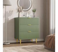 GarveeHome Commode compacte idéale petits espaces - Table de chevet moderne 3 tiroirs - Façade cannelée, poignées/pieds dorés, design ondulé - Rangement chambre/salon - Couleur : vert avocat, Taille :
