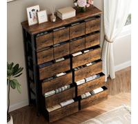 GarveeHome Commode De Chambre 16 Tiroirs-Armoire De Rangement, Meuble à Vêtements, 101 × 30 × 130 cm, Style Moderne-Organisateur Gain De Place avec Tiroirs en Tissu