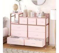 GarveeHome Commode en 9 Tissu Rose,Commode à 9 tiroirs pour Chambre à Coucher, Pieds réglables, capacité de Charge de 100 LB, Convient pour la Chambre à Coucher, Le Salon, l'entrée, Le dortoir