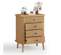 GarveeHome Commode Haute 4 tiroirs Design incurvé - Bois façade cannelée, poignées Noires Mat, Pieds Solides - Rangement Boho Chambre