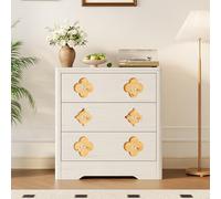 GarveeHome Commode Haute Moderne avec Grand capacité - Armoire 3 tiroirs décorative en Bois - Idéale pour Salon, Couloir ou Chambre d’Enfant - Style raffiné - Finition Blanc Antique, 3-Drawer Cabinet