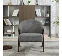 GarveeHome Confort Moderne pour Votre Salon - Fauteuil d’appoint Style Mid-Century Modern, Assise et Dossier en Lin rembourré, Cadre Bois Robuste, Facile à Monter, Gray