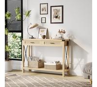 GarveeHome Console d'Entrée Style Boho avec 2 Tiroirs en Rotin - Table de Couloir 110 cm (43") avec Rangement - Meuble d'apponit pour Entrée, Hall, Couloir, Salon,Chene