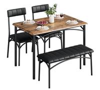 GarveeHome Design Industriel Compact - Ensemble Salle à Manger 4 pièces : Table Bois, 2 chaises rembourrées, Banc -rétro
