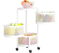 GarveeHome Desserte De Service en Ronde à roulettes, Panier De Fruits Et Légumes pour Cuisine Chambre Salon Bain,Chariot De Rangement Métallique 3 Étagères - roulettes Freinées pour Cuisine-Blanc