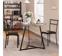 GarveeHome Ensemble Bistrot Compact 80cm Gris Rustique - Table Ronde + 2 Chaises Capitonnées, Gain de Place pour Studio/Petits Espaces (Clé en Main)