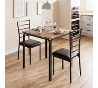 GarveeHome Ensemble De Salle à Manger 3 Pièces pour 2 Personnes - Table Carrée 74x74 x 76cm Noir + 2 Chaises Dossier Métal - Idéal Cuisine Compacte/Petit Espace/Appartement- Marron