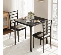 GarveeHome Ensemble De Salle à Manger 3 Pièces pour 2 Personnes - Table Carrée 74x74 x 76cm Noir + 2 Chaises Dossier Métal - Idéal Cuisine Compacte/Petit Espace/Appartement-Noir