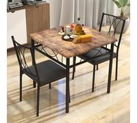 GarveeHome Ensemble De Salle à Manger Gain De Place 3 Pièces - Table Carrée Design Double c Bois & Métal + 2 Chaises Rembourrées - Style Rustique Brun pour Cuisine Appartement 2 Personnes