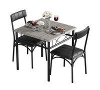 GarveeHome Ensemble De Salle à Manger Gain De Place 3 Pièces - Table Carrée Design Double c Bois & Métal + 2 Chaises Rembourrées - Style Gris pour Cuisine Appartement 2 Personnes