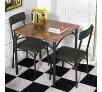 GarveeHome Ensemble De Salle à Manger Industrielle pour 2 Personnes - Table Style Ferme Compacte Bois + 2 Chaises Simili Cuir - Idéal Petits Espaces (Cuisine/Salon)-Noir