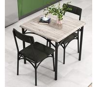 GarveeHome Ensemble De Salle à Manger Industrielle pour 2 Personnes - Table Style Ferme Compacte Bois + 2 Chaises Simili Cuir - Idéal Petits Espaces (Cuisine/Salon)-Gris