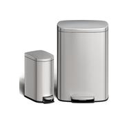 GarveeHome Ensemble poubelle métallique 50L : poubelle de cuisine 10L en acier inoxydable avec couvercle, pédale, bac intérieur, poignée arrière, blanc (couleur acier inoxydable, 50L+10L)