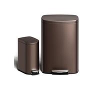 GarveeHome Ensemble poubelle métallique 50L : poubelle de cuisine 10L en acier inoxydable avec couvercle, pédale, bac intérieur, poignée arrière, blanc (brun, 50L+10L)