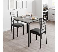 GarveeHome Ensemble Repas 3 Pièces - Table Carrée 74x74 cm + 2 Chaises Empilables - Gris Béton & Métal Noir (pour Studio/Balcon) - NF D60-300 - Économie d'Espace Certifiée