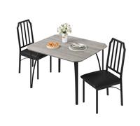 GarveeHome Ensemble Salle à Manger Compact 3 pièces pour 2 - Table et chaises rembourrées - Design chanfreiné - Montage Facile - Rustique Gris - 1+2 Set Grey