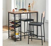 GarveeHome Ensemble Table à Manger 2 Personnes avec Rangement & Porte-Bouteilles - Table Compacte + 2 Chaises Simili Cuir - Structure Métal Gain De Place-Marron