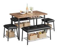 GarveeHome Ensemble Table à Manger 3 pièces pour 2 Personnes - Table carrée compacte, chaises rembourrées, étagère de Rangement intégrée, Cadre métal Robuste - Idéal Petits espaces,