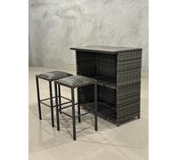 GarveeHome Ensemble table de bar et tabourets avec rotin PE gris dégradé - Table de bar avec 2 chaises de bar en rotin durable, cadre en acier, ensemble moderne pour l'extérieur et l'intérieur