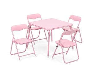 GarveeHome Ensemble Table Enfant Pliableavec Chaise pour 4 Personnes(Rose)