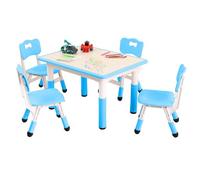 GarveeHome Ensemble Table et 4 chaises Enfants - Hauteur réglable - Surface Anti-Graffiti - Pieds antidérapants - idéal Bricolage, études, crèche, Salon - 2-10 Ans - Bleu