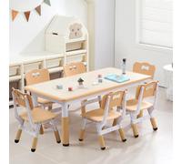 GarveeHome Ensemble table et 6 chaises pour enfants - Hauteur réglable, bureau multifonctionnel, chaises ergonomiques, max 136 kg, pour enfants de 2 à 10 ans, salle de classe, garderies, maison