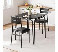 GarveeHome Ensemble Vintage Table à Manger 2 Personnes - Set Carré Compact avec 2 Chaises pour Cuisine/Petit Salon - Idéal Appartement & Petits Espaces