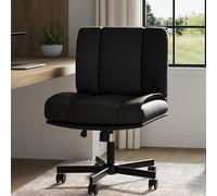 GarveeHome Ergonomic Comfort Criss Cross Armless Office Chair with Wheels - Adjustable Height & Back - Swivel PU Leather Desk Chair - Black