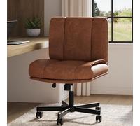 GarveeHome Ergonomic Comfort Criss Cross Armless Office Chair with Wheels - Adjustable Height & Back - Swivel PU Leather Desk Chair - Brown