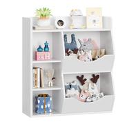 GarveeHome Étagère bibliothèque Enfant Double Face - 3 Niveaux, 5 Compartiments - Bois Robuste - Rangement Livres et Jouets - Idéal Chambre, Salle de Jeux, crèche - Blanc