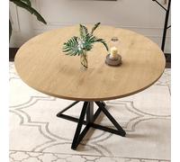 GarveeHome Farmhouse Oak Round Dining Table for 4-6 - 47 inch Durable Wood Top, Heavy Duty Black Iron Base, Space-Saving, Restaurant Or Home - Color: Black Iron + Wood
