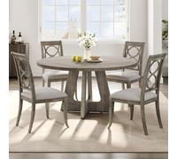 GarveeHome Farmhouse Round Dining Table 47-inch for 4-6 People - MDF Wood Top & Sturdy Legs - Space-Saving Modern Kitchen & Dining Room Furniture - Rustic Grey Finish