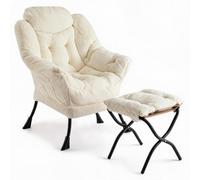 GarveeHome Fauteuil de salon avec repose-pieds pliant - Dossier réglable, accoudoirs, poche latérale - Chaise relax confortable en fausse fourrure - Idéal lecture ou détente chambre, salon ou bureau -