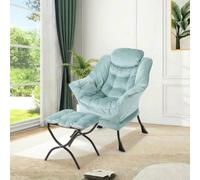 GarveeHome Fauteuil Lounge surdimensionné - Ottoman Pliant, Velours hollandais, Dossier Ergonomique, Poche latérale, Pieds métal