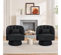 GarveeHome Fauteuil Pivotant 360° Velours - Dossier Rayé & Rembourrage Épais, Design Moderne pour Salon/Chambre, Confort Haut de Gamme (Noir)