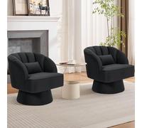 GarveeHome Fauteuil pivotant Moderne en Velours - Assise Ultra Moelleuse, Dossier rayé - Chaise d’appoint Ronde 360° pour Salon, Chambre, Coin Lecture - Lot de 2 - Doux Noir, 2 Colis