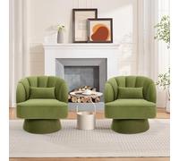 GarveeHome Fauteuil pivotant Rond en Velours - Assise Ultra-Moelleuse, Dossier rayé Moderne - Chaise d’appoint 360° pour Salon, Chambre, Coin Lecture - Lot de 2 - Doux Vert, 2 Colis