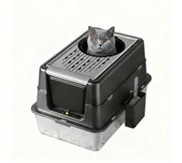 GarveeHome Grand bac à litière pour chat en acier inoxydable - Haut rebord anti-fuite avec couvercle, double entrée, nettoyage facile, 60×40×43,5 cm