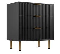 GarveeHome Grand capacité de Rangement - Commode 3 tiroirs Moderne à rainures pour Chambre - Table de Chevet Haute et Robuste - Bois de qualité, Design Contemporain