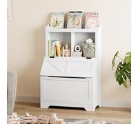 GarveeHome Grand capacité de Rangement pour Enfants - Bibliothèque 3 Niveaux avec Coffre à Jouets en Bois - Sécurité optimale - Organisation Multifonction pour Chambre,Blanc