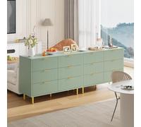 GarveeHome Grand capacité - Table de Chevet 6 tiroirs Moderne - Façade ondulée, poignées et Pieds dorés - Design élégant pour Chambre, Salon, entrée - Compacte 100x75x40 cm - Couleur Olive Verte