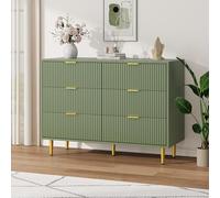 GarveeHome Grand capacité - Table de Chevet 6 tiroirs Moderne - Façade ondulée, poignées et Pieds dorés - Sécurité Anti-basculement - Compacte 100x40x75 cm - Vert Avocat