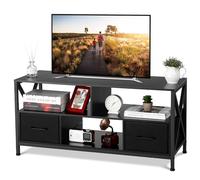 GarveeHome Grand Rangement Polyvalent - Commode avec 2 tiroirs en Tissu et étagère Ouverte - Meuble TV pour téléviseur jusqu'à 50'' -Finition Chêne Foncé