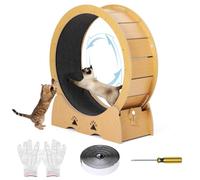 GarveeHome Grande Roue d'exercice pour Chats d'intérieur en Bois - Silencieuse et Stable - Piste Moquette Amovible antidérapante, sûre pour Les Pieds et résistante aux Rayures - Montage Facile