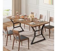 GarveeHome Grande table de salle à manger rectangulaire pour 6 personnes, table de cuisine rectangulaire avec pieds en métal robuste, table de salle à manger en bois de style rustique pour grande