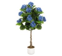 GarveeHome Hortensia Artificiel 95 cm | 9 Fleurs Bleues dans Un Pot Noir | pour Salon, Bureau et Balcon | Plante Artificielle avec 9 Fleurs d'hortensia