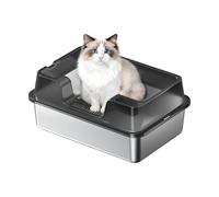 GarveeHome Litière Ouverte XL en Acier Inoxydable pour Chats - Bords Hauts Anti-éclaboussures et Anti-Fuite, avec Grille Attrape-litière - Anti-Odeur, Anti-adhérente, Facile à Nettoyer - Noir