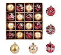 GarveeHome Lot de 16 boules de Noël en plastique incassable à suspendre pour sapin de Noël - Décorations de Noël rouges et dorées de 6 cm