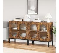 GarveeHome Lot de 2 buffets avec 2 portes en verre et bois, étagères réglables, pieds en métal, 80 cm de large, buffet armoire de rangement pour couloir, entrée, salon, cuisine A